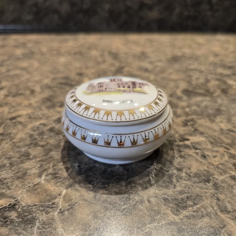 Vintage York Minster Trinket Box:‎ Porcelain Jewelry Pill Box
